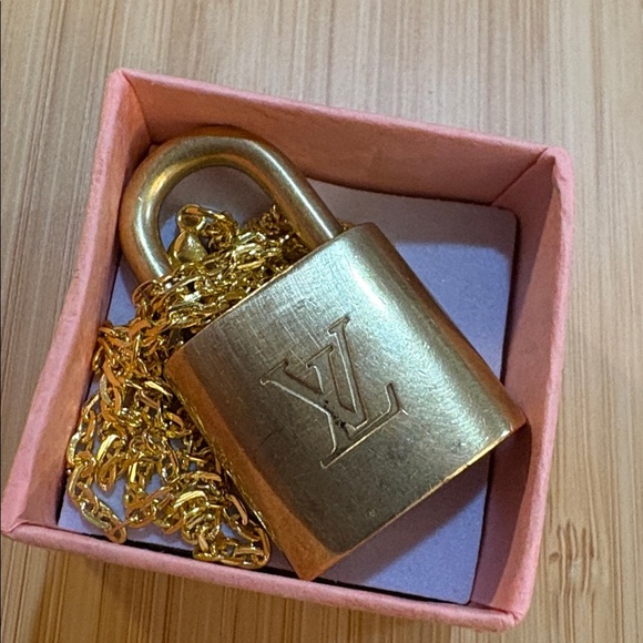 Louis Vuitton Jewelry - Louis Vuitton Gold Lock with Engraving pedant and  unbranded chain